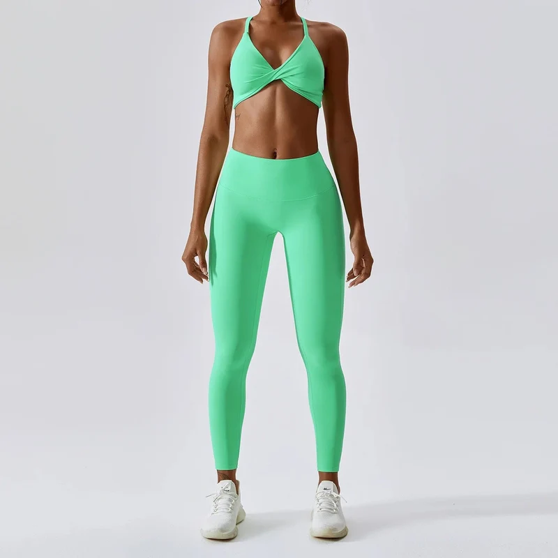 Damen-Trainingsanzug, nahtlos, Yoga-Set, 2-teilig, Workout, Sportbekleidung, Fitnessstudio, Kleidung, Kordelzug, hohe Taille, Leggings, Fitness-Sportanzüge
