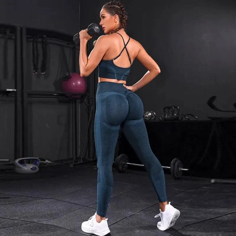 2-teiliger Damen-Trainingsanzug, nahtlos, Yoga-Set, Workout-Sportbekleidung, Fitnessstudio-Kleidung, Leggings mit hoher Taille, Fitness-Sportanzüge