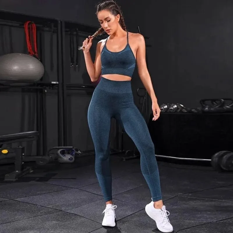 2-teiliger Damen-Trainingsanzug, nahtlos, Yoga-Set, Workout-Sportbekleidung, Fitnessstudio-Kleidung, Leggings mit hoher Taille, Fitness-Sportanzüge