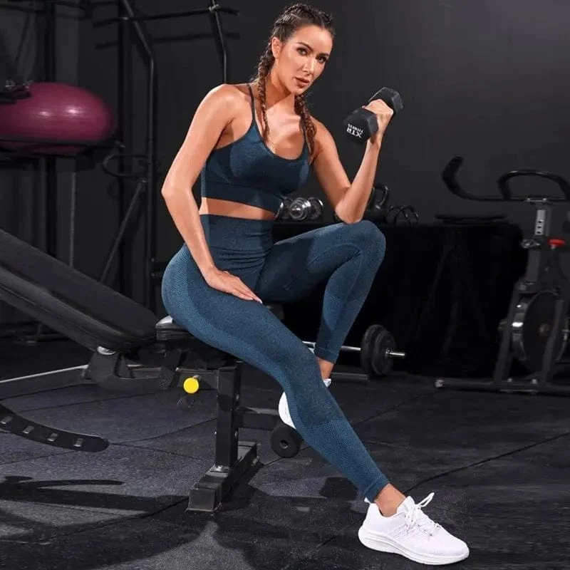 2-teiliger Damen-Trainingsanzug, nahtlos, Yoga-Set, Workout-Sportbekleidung, Fitnessstudio-Kleidung, Leggings mit hoher Taille, Fitness-Sportanzüge