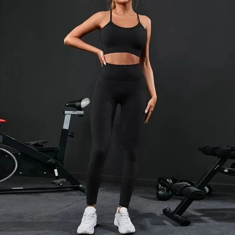 2-teiliger Damen-Trainingsanzug, nahtlos, Yoga-Set, Workout-Sportbekleidung, Fitnessstudio-Kleidung, Leggings mit hoher Taille, Fitness-Sportanzüge