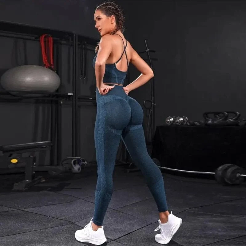 2-teiliger Damen-Trainingsanzug, nahtlos, Yoga-Set, Workout-Sportbekleidung, Fitnessstudio-Kleidung, Leggings mit hoher Taille, Fitness-Sportanzüge