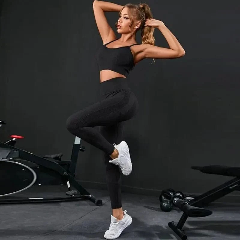 2-teiliger Damen-Trainingsanzug, nahtlos, Yoga-Set, Workout-Sportbekleidung, Fitnessstudio-Kleidung, Leggings mit hoher Taille, Fitness-Sportanzüge