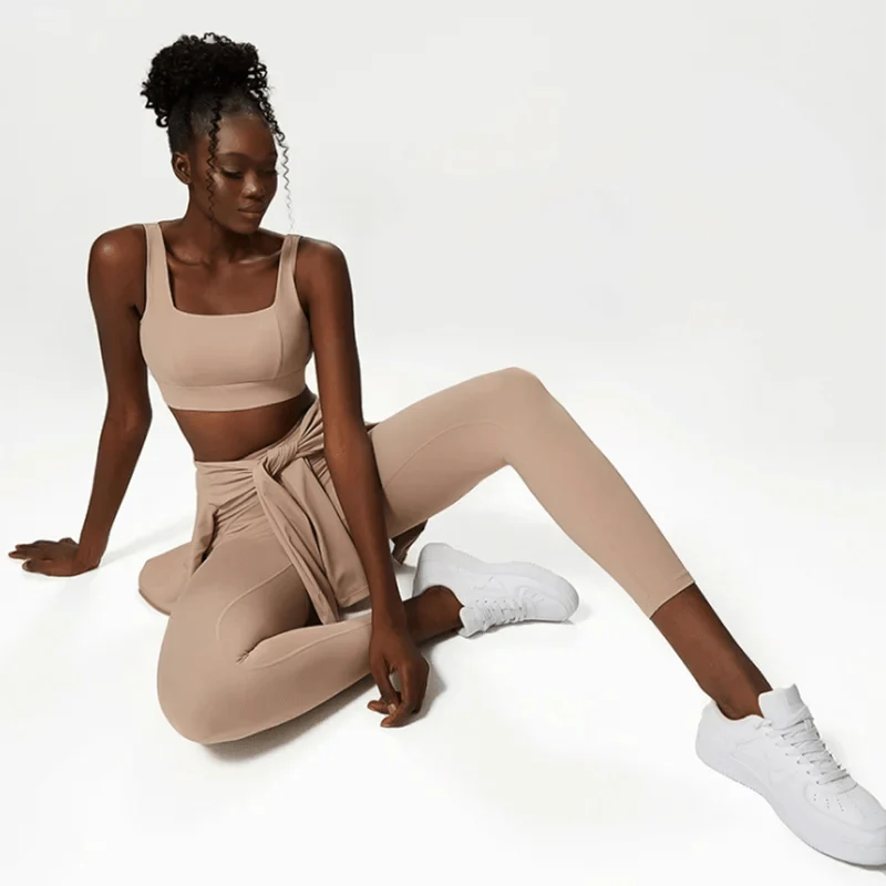 3-teiliges Fitness-Yoga-Set für Damen, Workout-Sportbekleidung, Langarmshirt, Gym-BHs, Leggings mit hoher Taille, Strumpfhose, passende Sportbekleidung