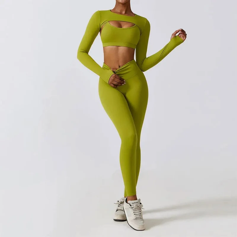 Sportbekleidung Yoga-Set Damen Trainingskleidung Sportbekleidung Sport Gym Leggings Nahtlose Fitness BH Crop Top Langarm Yoga Anzug