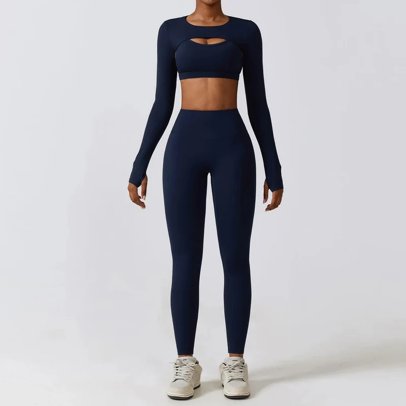 Sportbekleidung Yoga-Set Damen Trainingskleidung Sportbekleidung Sport Gym Leggings Nahtlose Fitness BH Crop Top Langarm Yoga Anzug