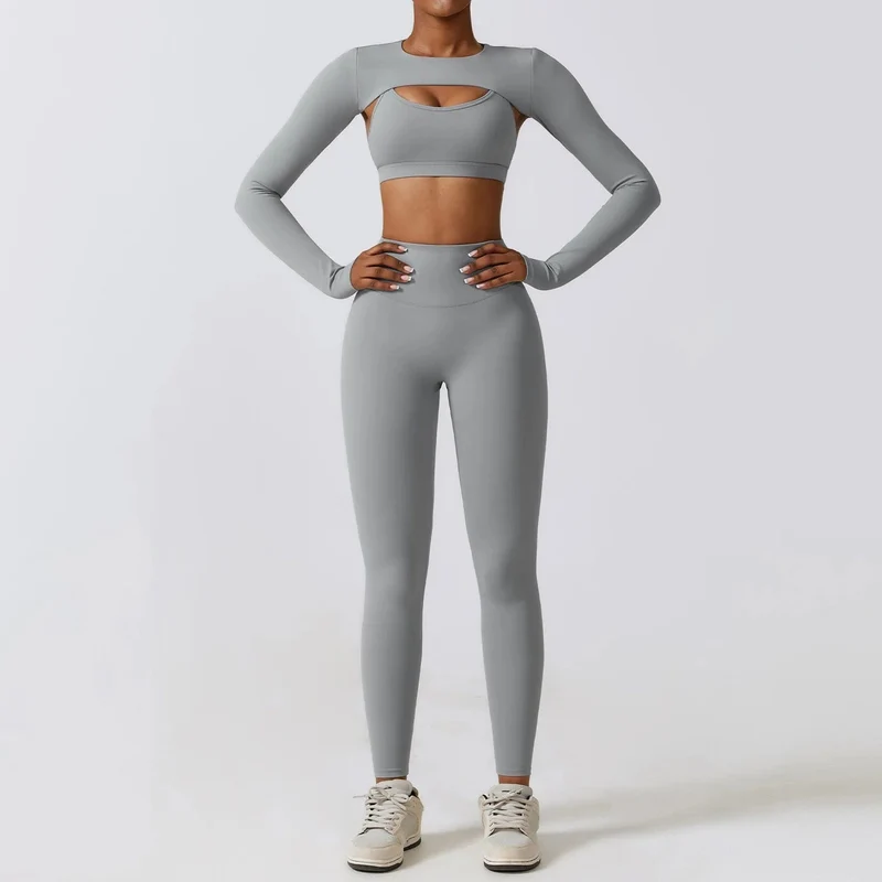 Sportbekleidung Yoga-Set Damen Trainingskleidung Sportbekleidung Sport Gym Leggings Nahtlose Fitness BH Crop Top Langarm Yoga Anzug