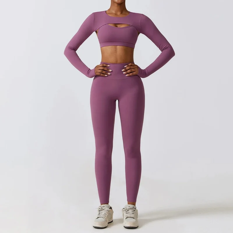 Sportbekleidung Yoga-Set Damen Trainingskleidung Sportbekleidung Sport Gym Leggings Nahtlose Fitness BH Crop Top Langarm Yoga Anzug