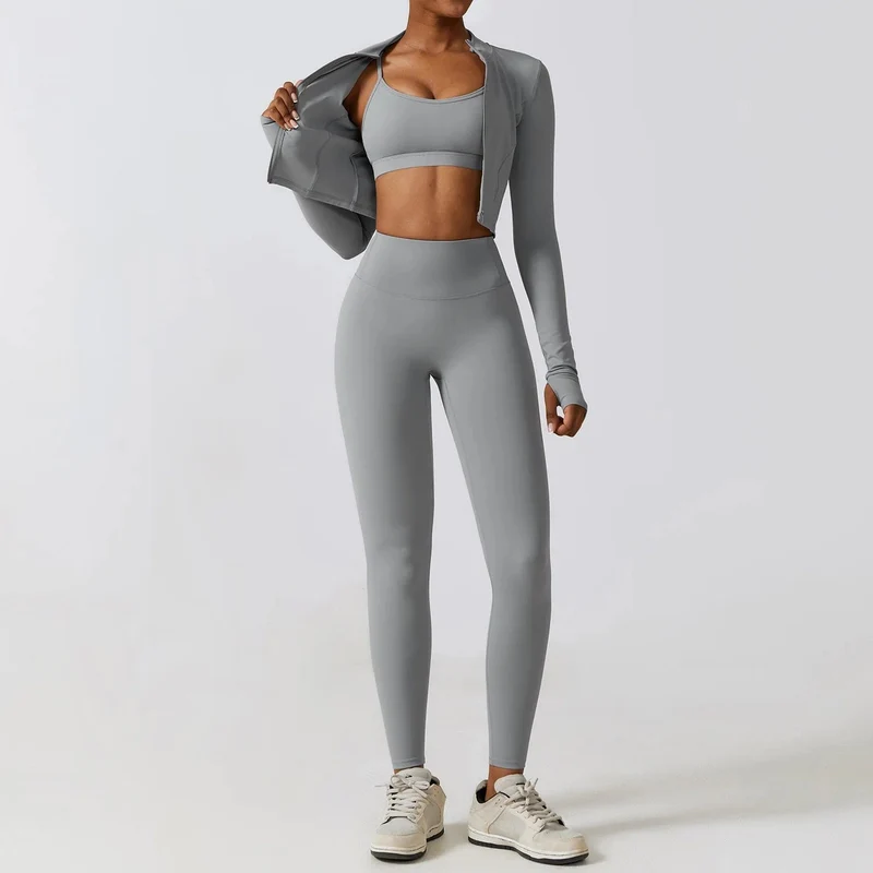 Sportbekleidung Yoga-Set Damen Trainingskleidung Sportbekleidung Sport Gym Leggings Nahtlose Fitness BH Crop Top Langarm Yoga Anzug