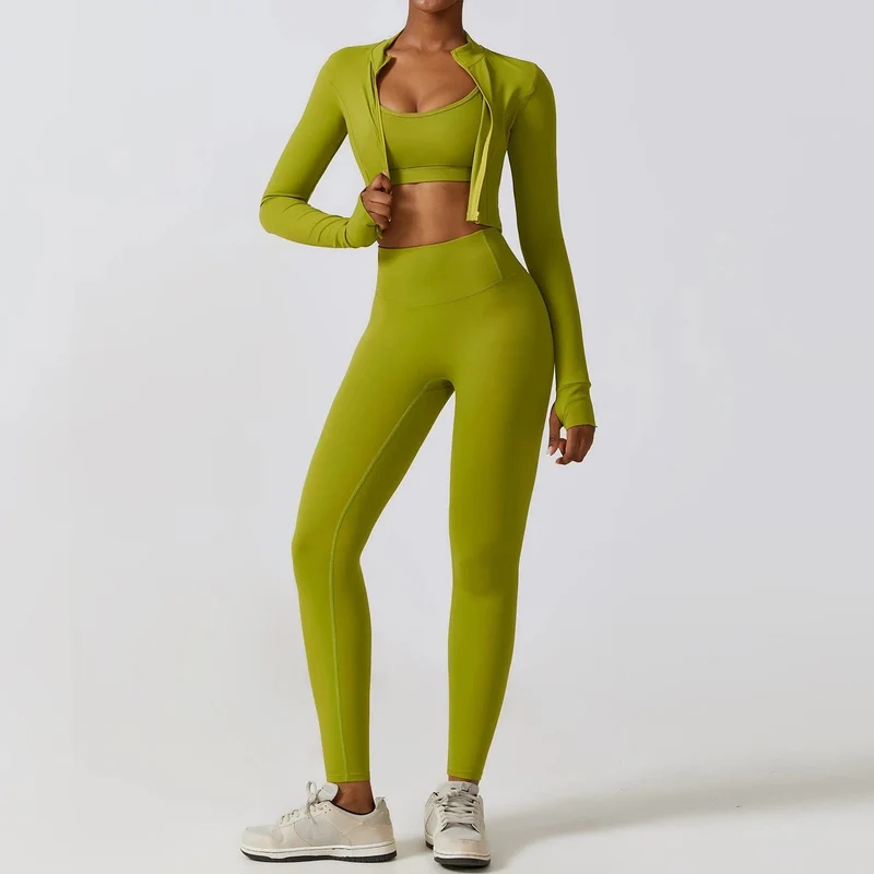 Sportbekleidung Yoga-Set Damen Trainingskleidung Sportbekleidung Sport Gym Leggings Nahtlose Fitness BH Crop Top Langarm Yoga Anzug