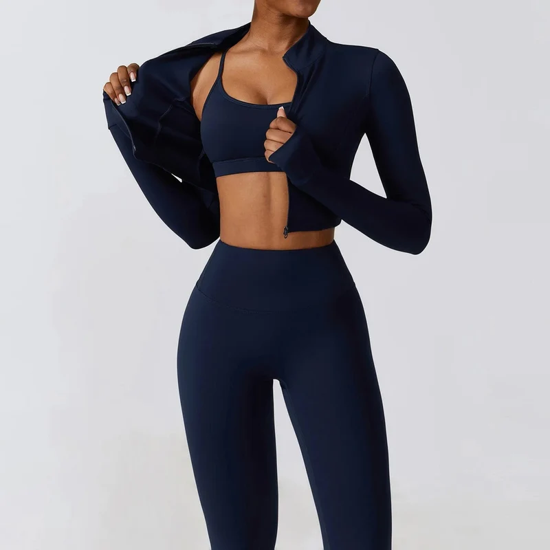 Sportbekleidung Yoga-Set Damen Trainingskleidung Sportbekleidung Sport Gym Leggings Nahtlose Fitness BH Crop Top Langarm Yoga Anzug