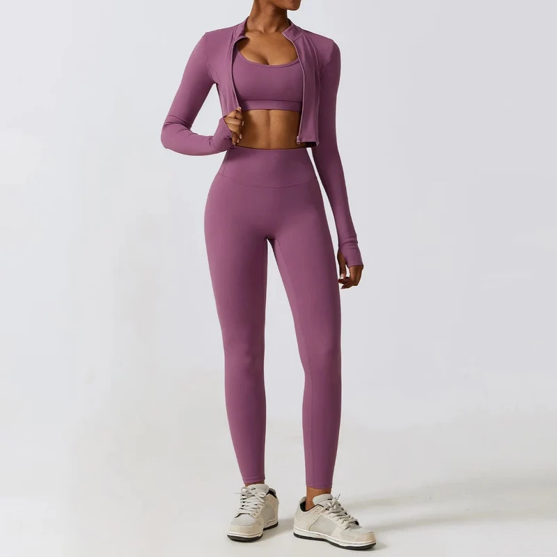 Sportbekleidung Yoga-Set Damen Trainingskleidung Sportbekleidung Sport Gym Leggings Nahtlose Fitness BH Crop Top Langarm Yoga Anzug