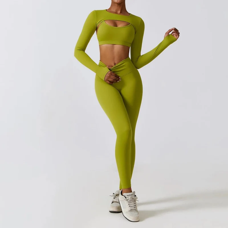 Sportbekleidung Yoga-Set Damen Trainingskleidung Sportbekleidung Sport Gym Leggings Nahtlose Fitness BH Crop Top Langarm Yoga Anzug