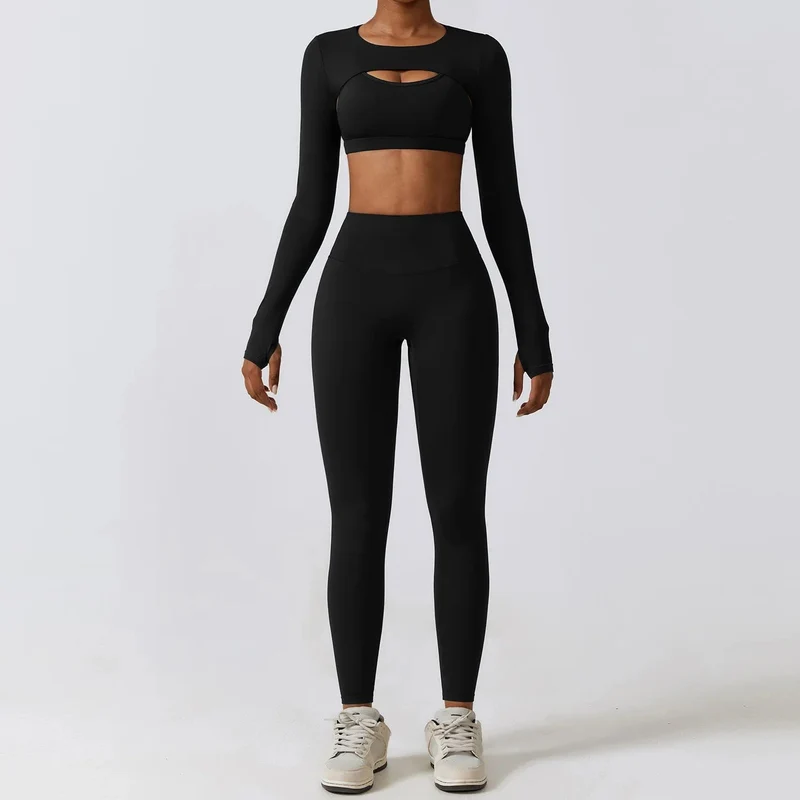 Sportbekleidung Yoga-Set Damen Trainingskleidung Sportbekleidung Sport Gym Leggings Nahtlose Fitness BH Crop Top Langarm Yoga Anzug