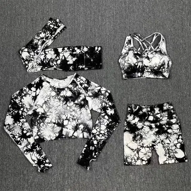 Nahtlose Yoga-Sets mit Batikmuster, Sport-Fitness, hohe Taille, Hüfthose, Cutout-BH-Anzug, Trainingskleidung, Fitnessstudio-Leggings-Set für Damen