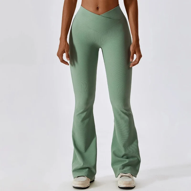 Flare Leggings Yogahose Damen Hohe Taille Weite Beinhose Damen Gym Workout Fitness Sport Schlaghose Latein Tanzhose