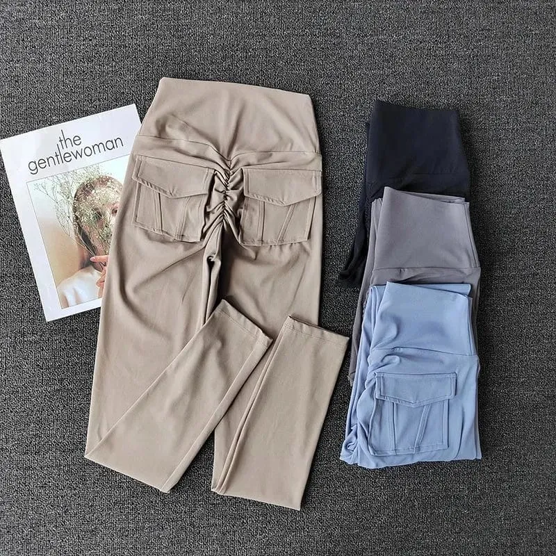 TRY TO BN Fitness-Yogahosen, Sport-Stretch-Leggings mit Tasche, Damen, hautfarben, hohe Taille, Push-Up-Leggings, Workout, Laufen, Fitnessstudio