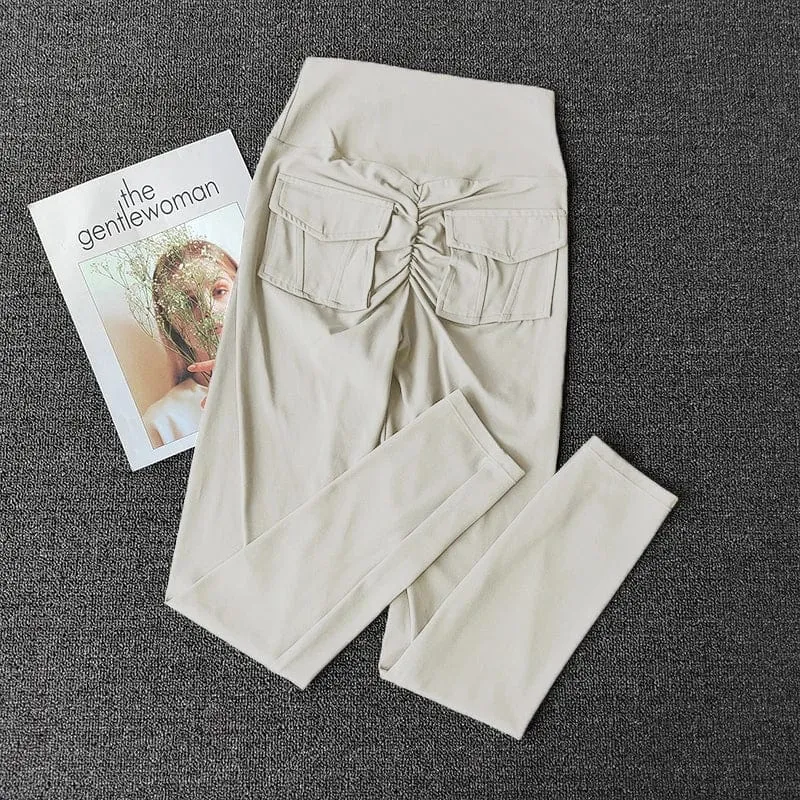 TRY TO BN Fitness-Yogahosen, Sport-Stretch-Leggings mit Tasche, Damen, hautfarben, hohe Taille, Push-Up-Leggings, Workout, Laufen, Fitnessstudio