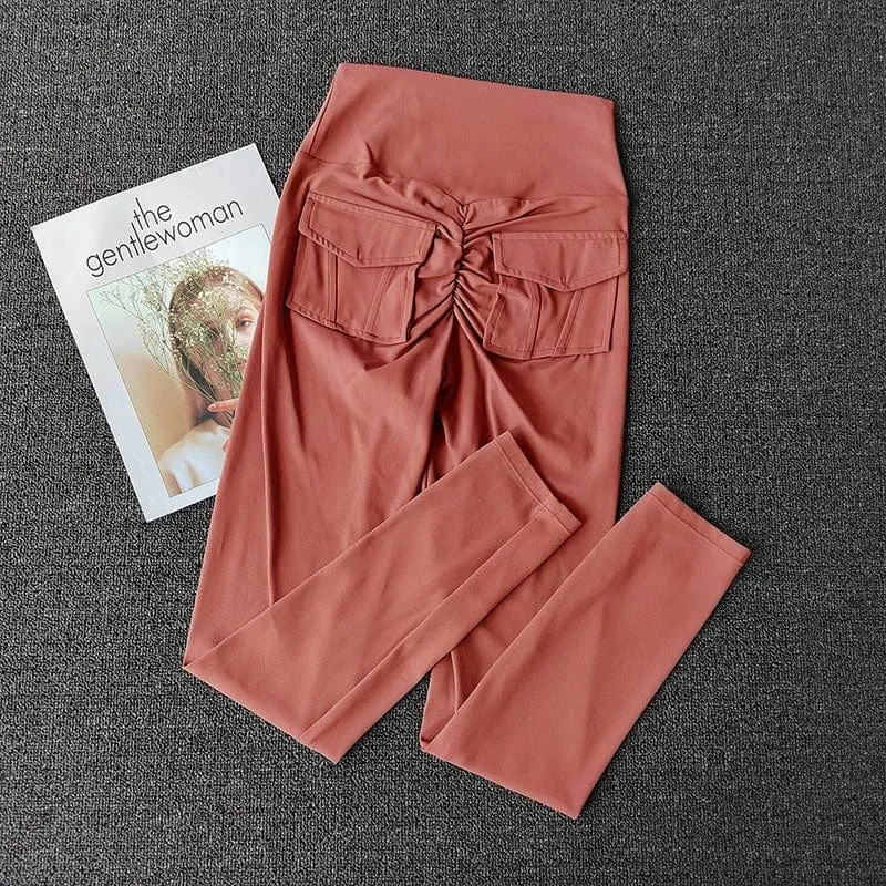 TRY TO BN Fitness-Yogahosen, Sport-Stretch-Leggings mit Tasche, Damen, hautfarben, hohe Taille, Push-Up-Leggings, Workout, Laufen, Fitnessstudio