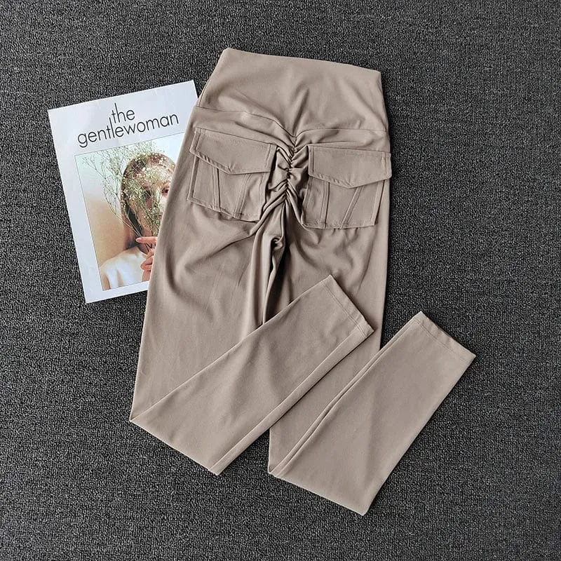 TRY TO BN Fitness-Yogahosen, Sport-Stretch-Leggings mit Tasche, Damen, hautfarben, hohe Taille, Push-Up-Leggings, Workout, Laufen, Fitnessstudio