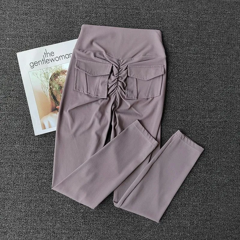 TRY TO BN Fitness-Yogahosen, Sport-Stretch-Leggings mit Tasche, Damen, hautfarben, hohe Taille, Push-Up-Leggings, Workout, Laufen, Fitnessstudio