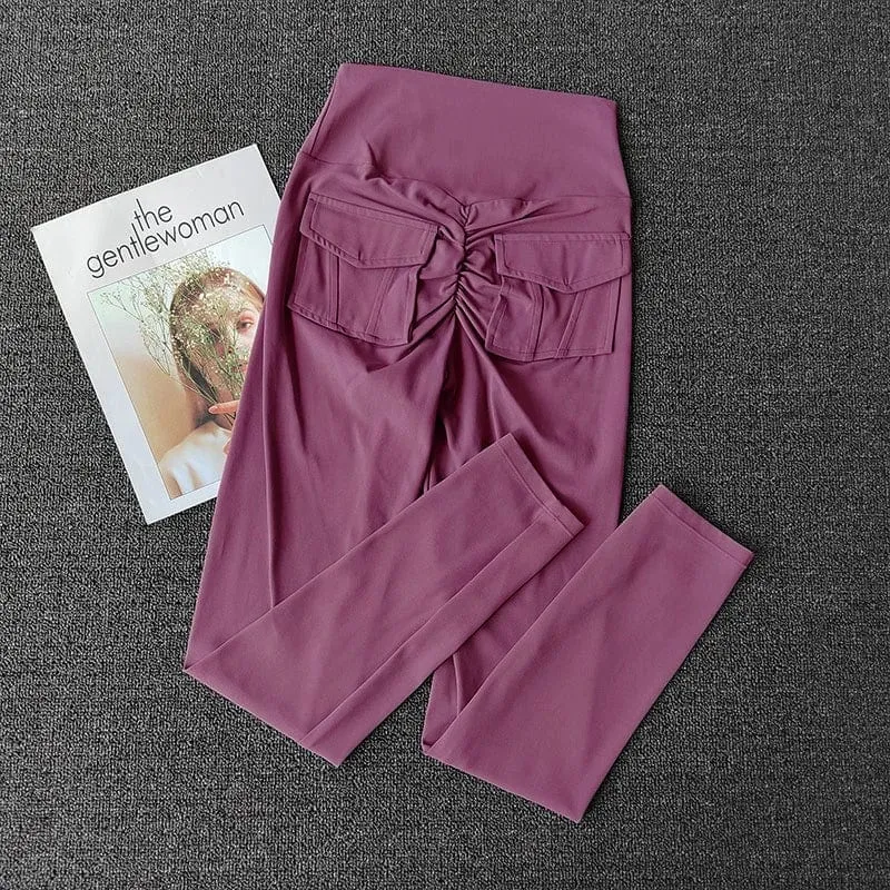 TRY TO BN Fitness-Yogahosen, Sport-Stretch-Leggings mit Tasche, Damen, hautfarben, hohe Taille, Push-Up-Leggings, Workout, Laufen, Fitnessstudio