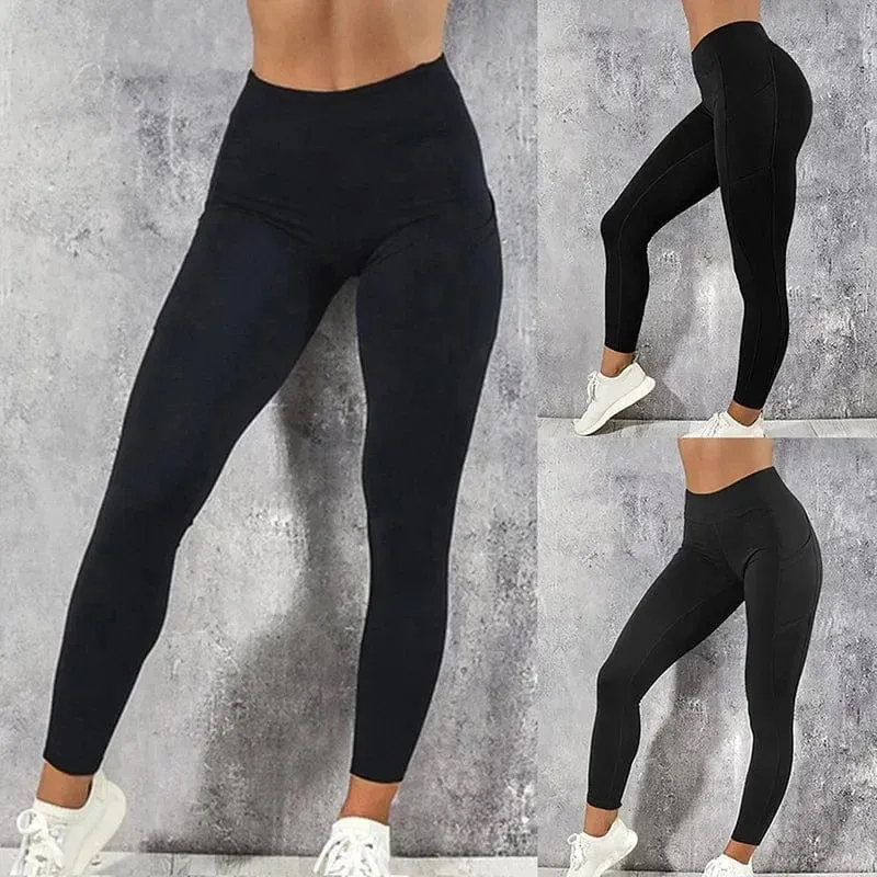 Sportbekleidung für Damen, Leggings mit Taschen, Yogahose, Fitness-Laufhose, dehnbare Sportbekleidung, Sporthose in Übergröße für Damen