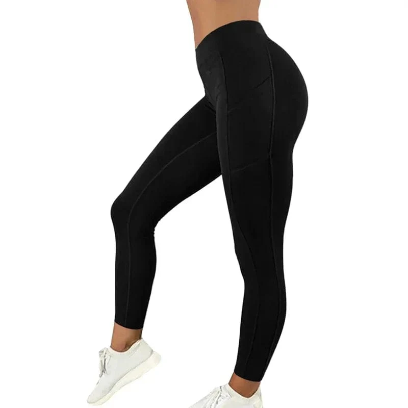Sportbekleidung für Damen, Leggings mit Taschen, Yogahose, Fitness-Laufhose, dehnbare Sportbekleidung, Sporthose in Übergröße für Damen