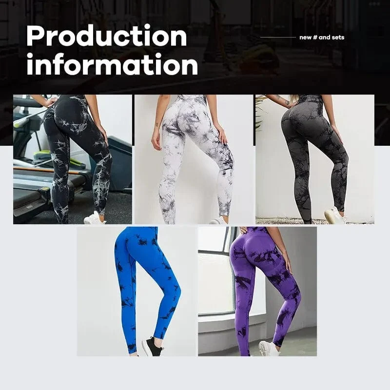 Nahtlose Leggings mit Batikmuster für Damen, Yogahose mit hoher Taille, elastische Strumpfhose zum Po-Lifting