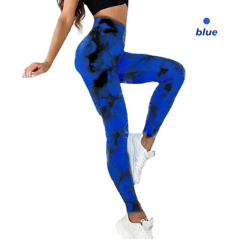 Nahtlose Leggings mit Batikmuster für Damen, Yogahose mit hoher Taille, elastische Strumpfhose zum Po-Lifting