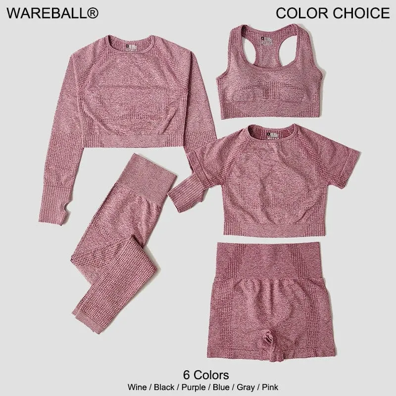 2/3/5PCS Nahtlose Frauen Yoga Set Workout Sportswear Gym Kleidung Fitness Langarm Crop Top Hohe taille Leggings Sport Anzüge