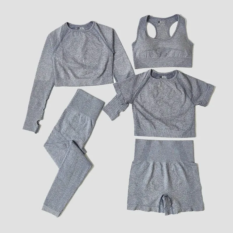 2/3/5PCS Nahtlose Frauen Yoga Set Workout Sportswear Gym Kleidung Fitness Langarm Crop Top Hohe taille Leggings Sport Anzüge