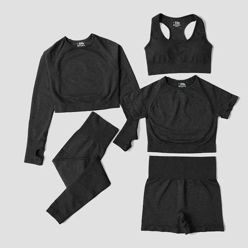 2/3/5PCS Nahtlose Frauen Yoga Set Workout Sportswear Gym Kleidung Fitness Langarm Crop Top Hohe taille Leggings Sport Anzüge