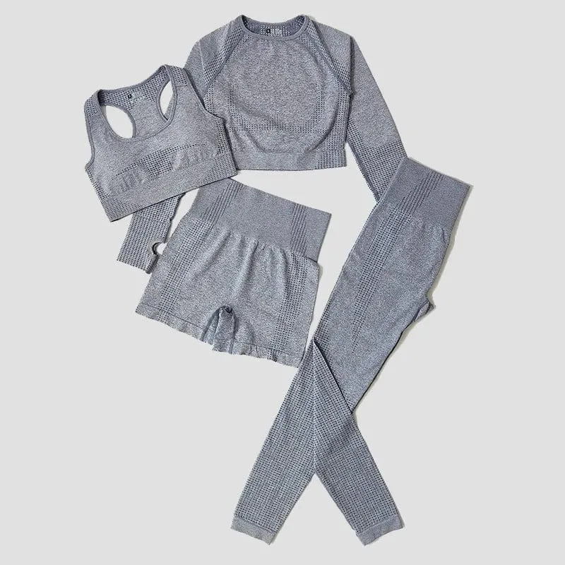 2/3/5PCS Nahtlose Frauen Yoga Set Workout Sportswear Gym Kleidung Fitness Langarm Crop Top Hohe taille Leggings Sport Anzüge