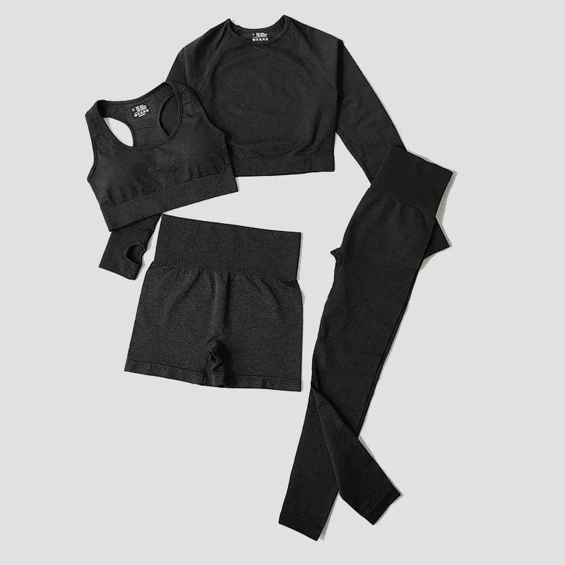 2/3/5PCS Nahtlose Frauen Yoga Set Workout Sportswear Gym Kleidung Fitness Langarm Crop Top Hohe taille Leggings Sport Anzüge