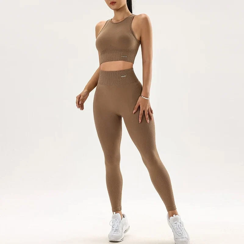 Yoga-Bekleidungsset für Damen, Leggings mit hoher Taille und Oberteil, zweiteilig, nahtlos, Fitness-Trainingskleidung, Fitness-Workout-Unterwäsche