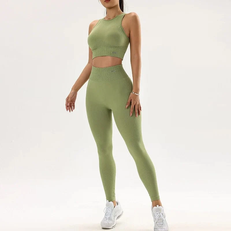 Yoga-Bekleidungsset für Damen, Leggings mit hoher Taille und Oberteil, zweiteilig, nahtlos, Fitness-Trainingskleidung, Fitness-Workout-Unterwäsche