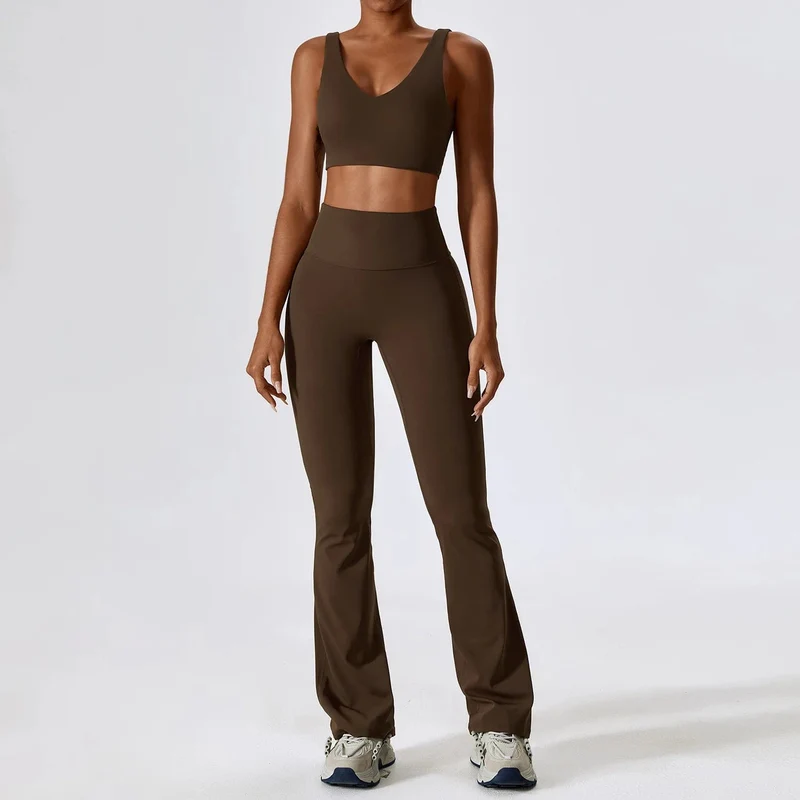 Yoga-Set 2-teilig Nahtlose Damen-Sportbekleidung Workout-Kleidung Sportbekleidung Gym Legging Fitness BH Crop Top Langarm Sportanzüge