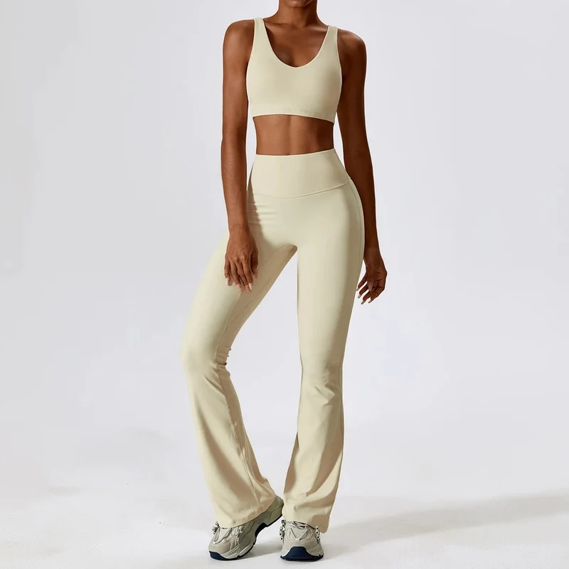 Yoga-Set 2-teilig Nahtlose Damen-Sportbekleidung Workout-Kleidung Sportbekleidung Gym Legging Fitness BH Crop Top Langarm Sportanzüge