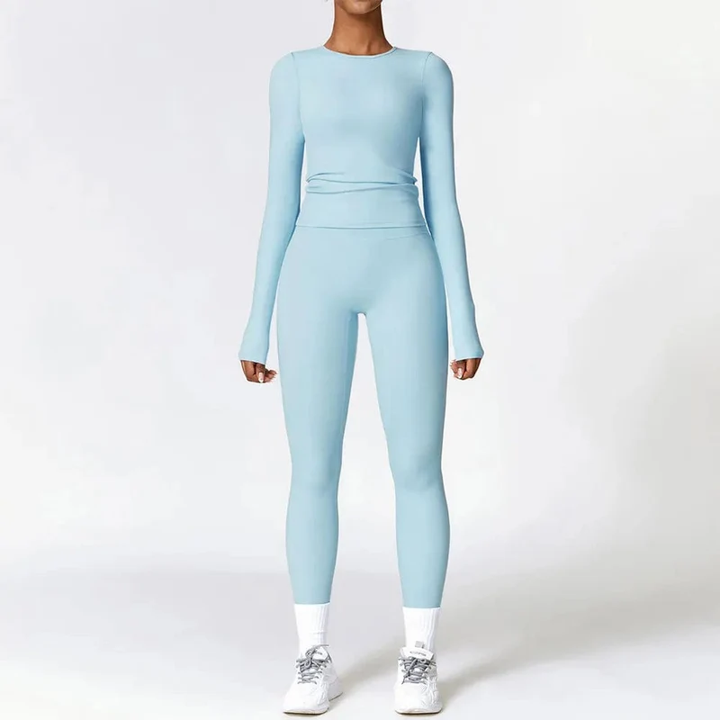 2PCS Nahtlose Yoga Set Frauen Workout Set Sportswear Gym Kleidung Fitness Langarm Crop Top Hohe Taille Leggings Sport anzüge