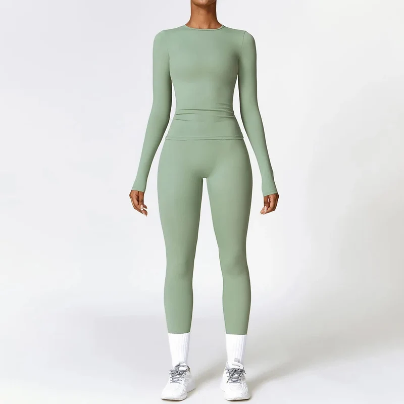 2PCS Nahtlose Yoga Set Frauen Workout Set Sportswear Gym Kleidung Fitness Langarm Crop Top Hohe Taille Leggings Sport anzüge