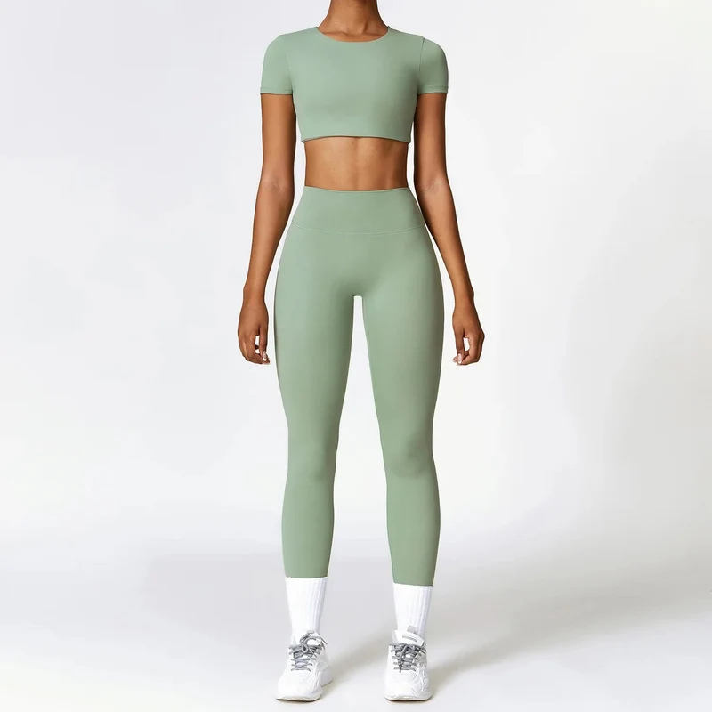 2PCS Nahtlose Yoga Set Frauen Workout Set Sportswear Gym Kleidung Fitness Langarm Crop Top Hohe Taille Leggings Sport anzüge