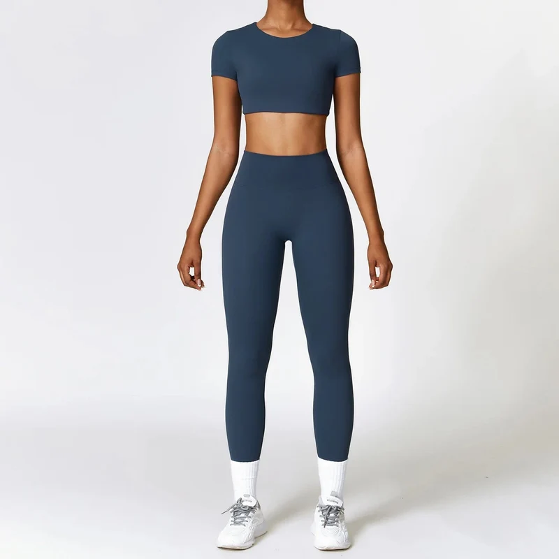 2PCS Nahtlose Yoga Set Frauen Workout Set Sportswear Gym Kleidung Fitness Langarm Crop Top Hohe Taille Leggings Sport anzüge