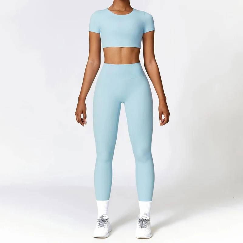 2PCS Nahtlose Yoga Set Frauen Workout Set Sportswear Gym Kleidung Fitness Langarm Crop Top Hohe Taille Leggings Sport anzüge