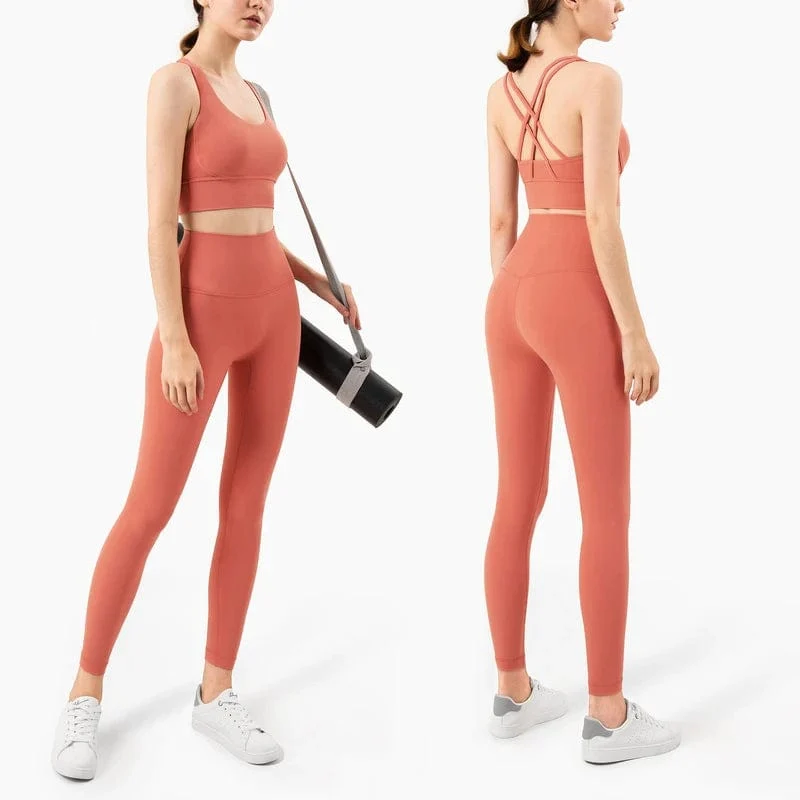 Vnazvnasi 2023 Yoga Set Leggings und Tops Fitness Sportanzüge Gym Kleidung Yoga Bh Nahtlose Leggings Laufschuhe Frauen Tops Hose