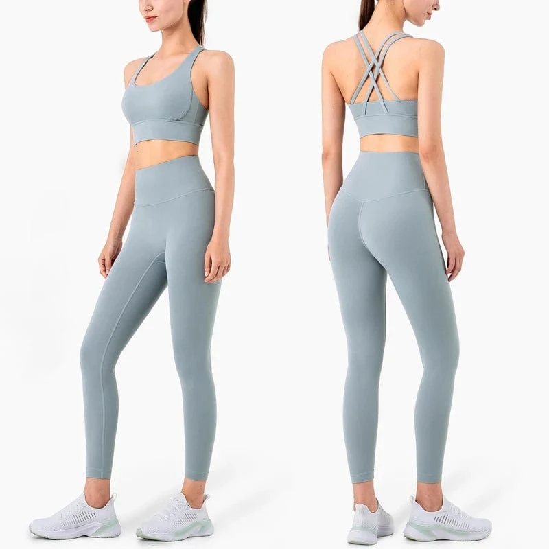 Vnazvnasi 2023 Yoga Set Leggings und Tops Fitness Sportanzüge Gym Kleidung Yoga Bh Nahtlose Leggings Laufschuhe Frauen Tops Hose