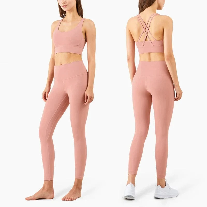 Vnazvnasi 2023 Yoga Set Leggings und Tops Fitness Sportanzüge Gym Kleidung Yoga Bh Nahtlose Leggings Laufschuhe Frauen Tops Hose