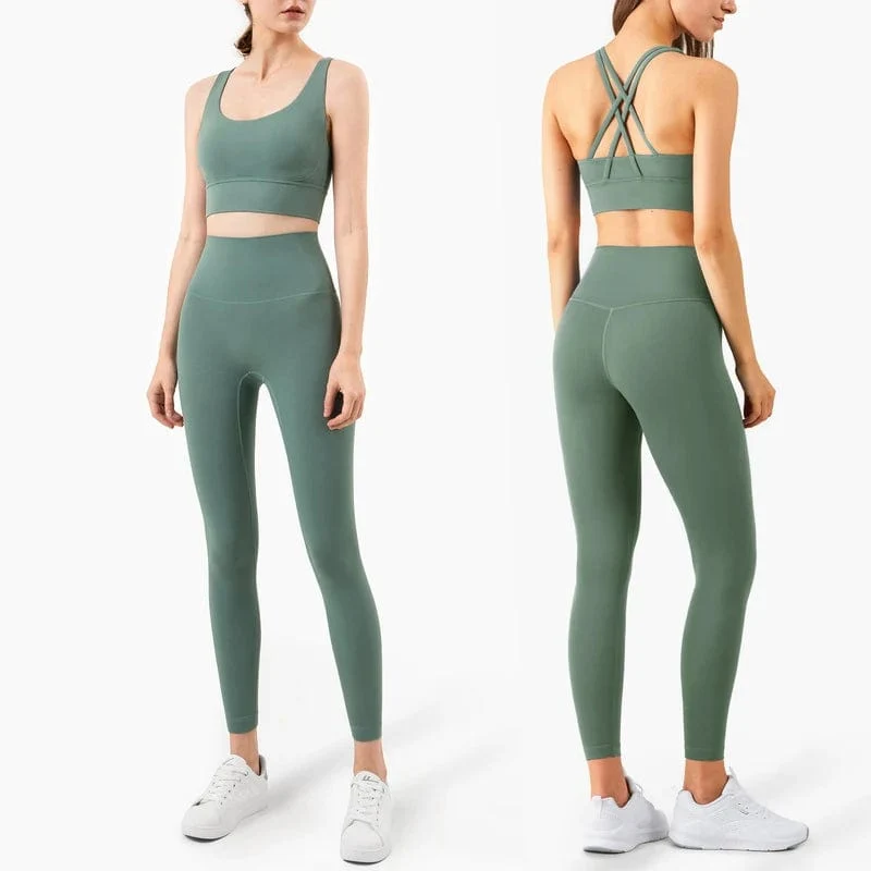 Vnazvnasi 2023 Yoga Set Leggings und Tops Fitness Sportanzüge Gym Kleidung Yoga Bh Nahtlose Leggings Laufschuhe Frauen Tops Hose