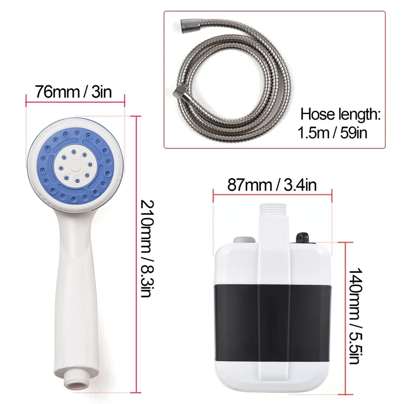 Tragbare Campingdusche für den Außenbereich, wiederaufladbar über USB, elektrische Duschpumpe für Camping, Autowaschen, Gartenarbeit, Haustierreinigung