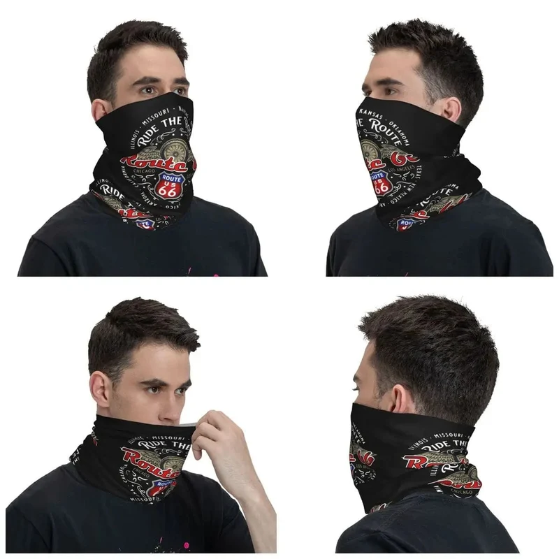 Ride The Route 66 Bandana Halsmanschette, winddicht, Gesichtsschal, Abdeckung, Biker, Motorrad, Kreuzfahrt, Amerika, Highway, Stirnband, Schlauch, Sturmhaube
